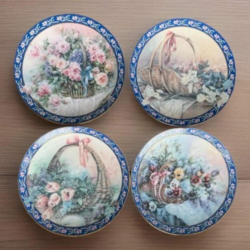 Vintage Collectible Basket Bouquets Series Floral by Lena Liu Plates - Set of 4